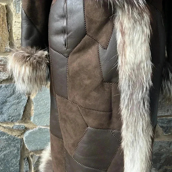 Escada Leather Fur Lined Maxi Coat size 36 - Picture 4 of 16